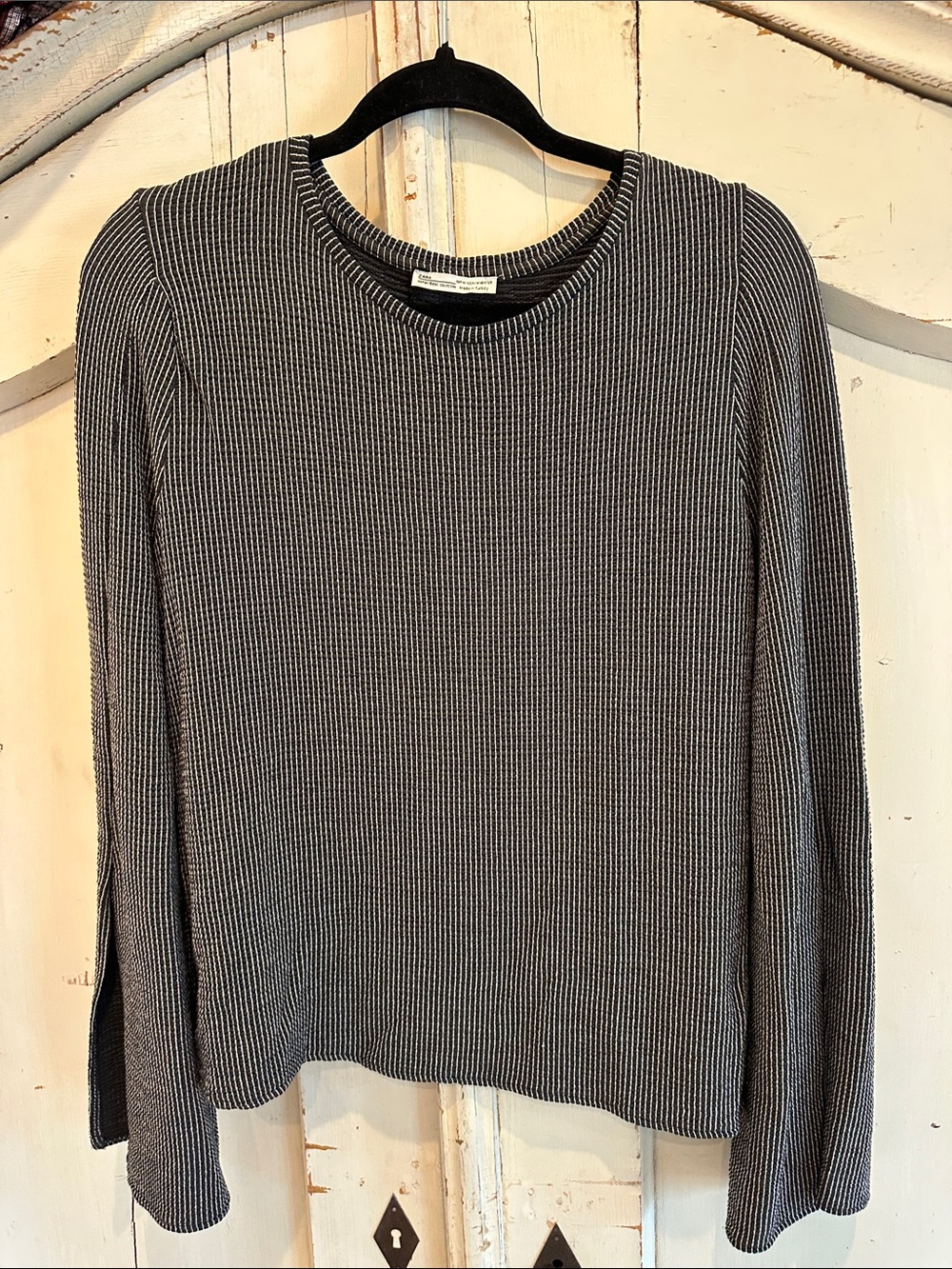 Zara Dark grey & White Ribbed Crewneck Sweater